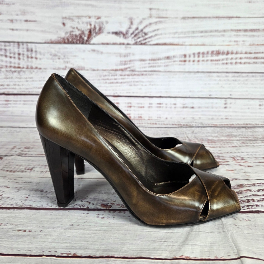Stuart Weitzman Bonze Peep Toe Pumps Sz 9 Chunky Heel Classic Office Party Glam - Picture 4 of 9